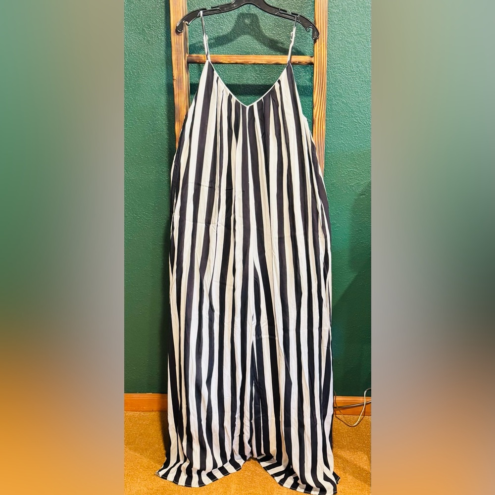 Black and White Striped Jumpsuit